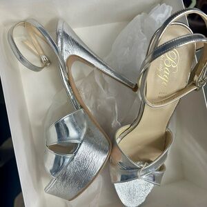Bage Shiny Silver Platform Heels made in Italy